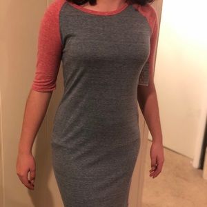 LulaRoe Grey and Red Julia baseball tee dress